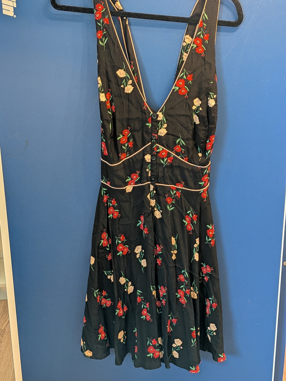 Forever 21 Black Midi Dress with Red & Cream Floral Print